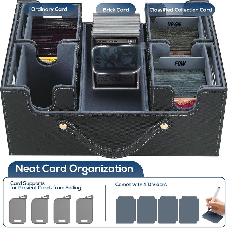 STTRBOX Trading Card Storage Box for MTG, MTG commander deck box，Multi-purpose Deck Case for MTG TCG Sports Card, 4 Toploaders, 4 Stoppers, 4 Colorful Dividers (Black & Grey) - Image 4